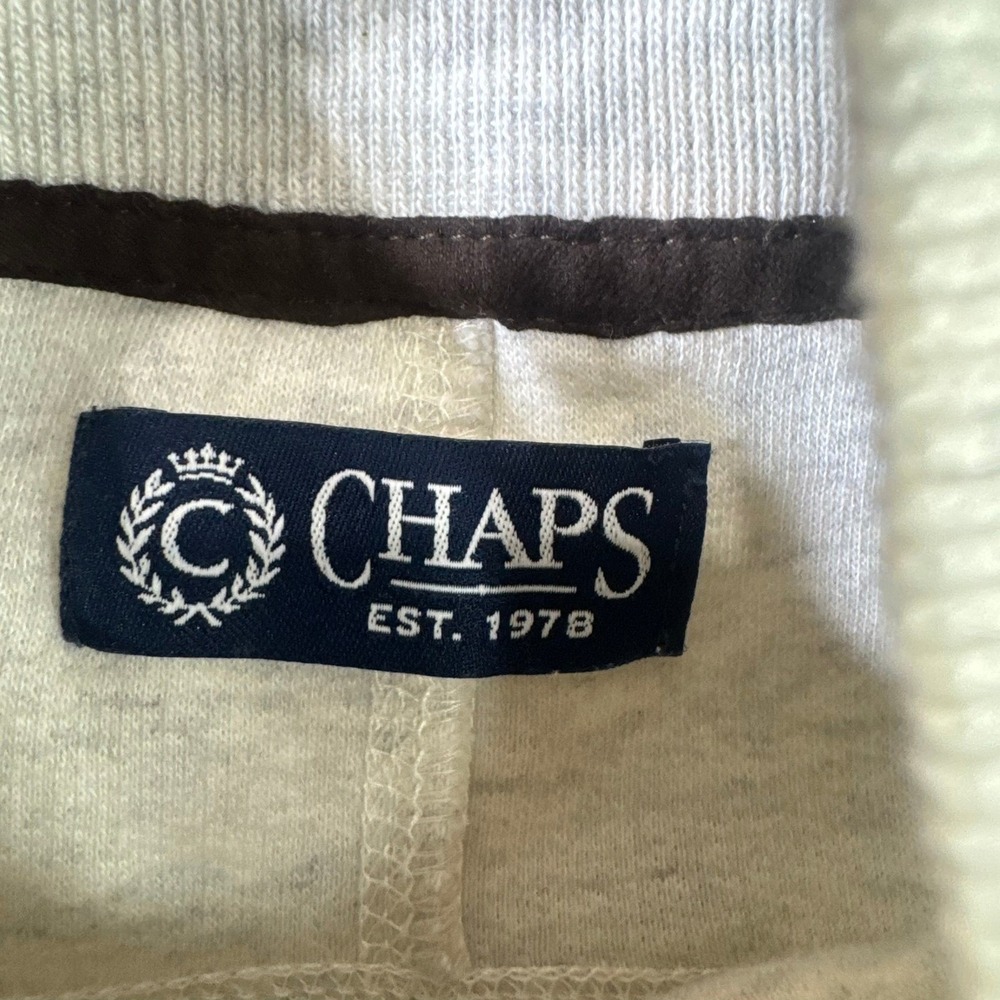 Chaps Fleece Pullover Mens Large Striped Quarter Button Mock Neck Cream Sweater - Picture 5 of 16